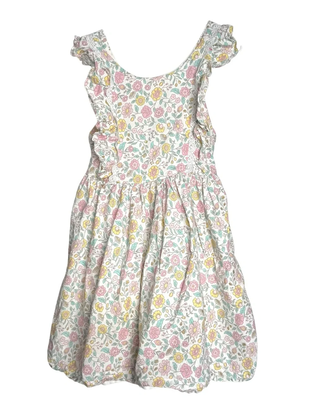 Tahari Floral Lace Trim Dress Girls Size 4 Cotton Sleeveless Sundress